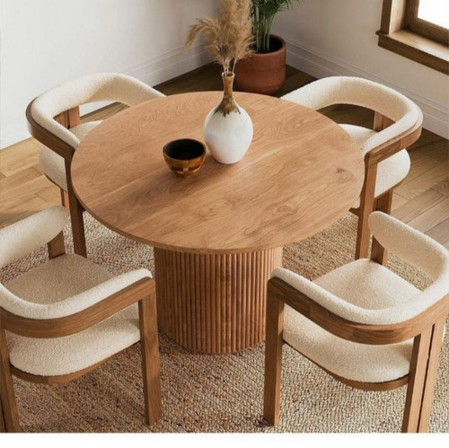 میز غذاخوری ۴نفره گرد تمام چوب راش