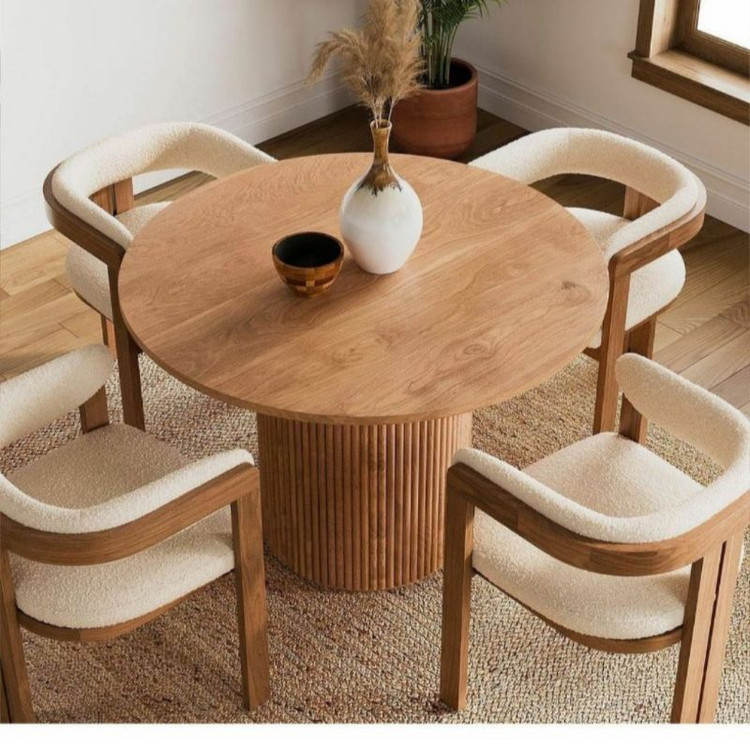 میز غذاخوری ۴نفره گرد تمام چوب راش